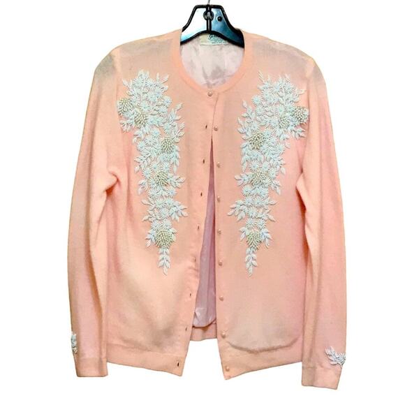 Vintage Gold Lamb Pink Embellished Cardigan Sweater. M - Picture 1 of 7